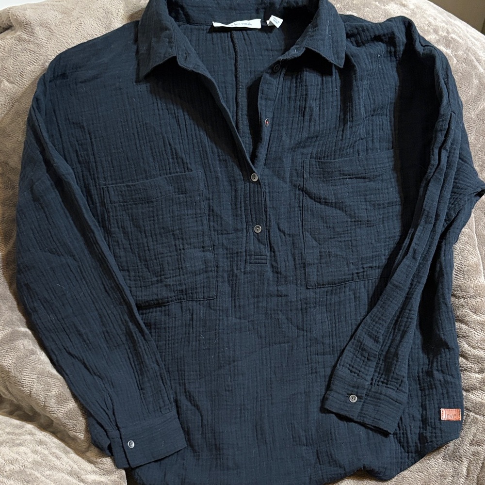 Peace Love World Black Button Down Shirt